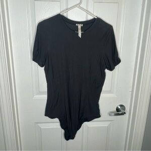 Free People Intimately Free Weekend Friend Shirt Bodysuit Rolled Sleeve Black L